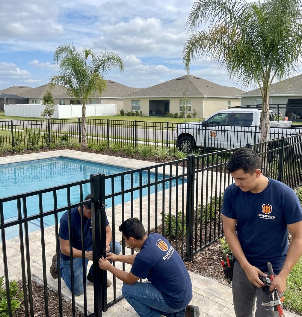 Black aluminum ornamental fence in Riverview
