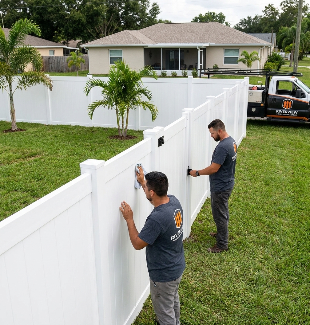 White vinyl privacy fence installed in Riverview